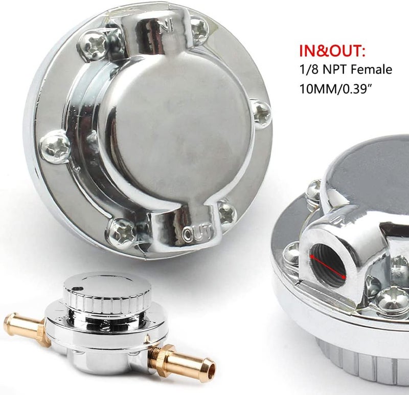 HTRACING 1-5 PSI Fuel Pressure Regulator Adjustable Manual Universal for Carburetor Carb Zinc Alloy FPR with 8MM 10MM (5/16" 3/8") Hose Fittings - Image 4